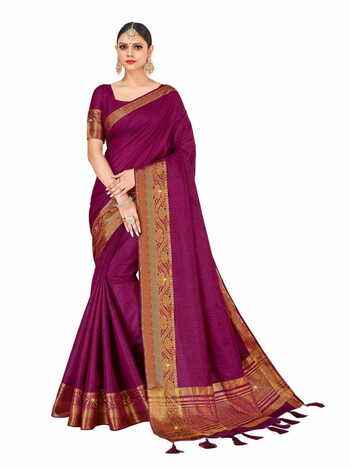 MGC Silk  With Stone Work Magenta Colour Saree With Blouse Piece Sp494