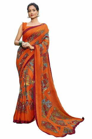 MGC Daani Georgette Orange colour saree with blouse piece SP830