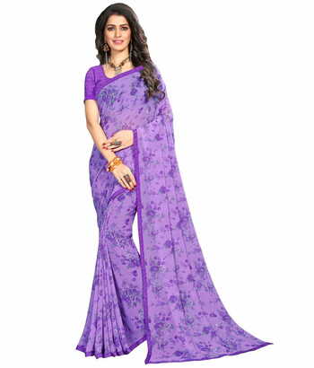 MGC Georgette Purple colour saree with blouse piece SP901