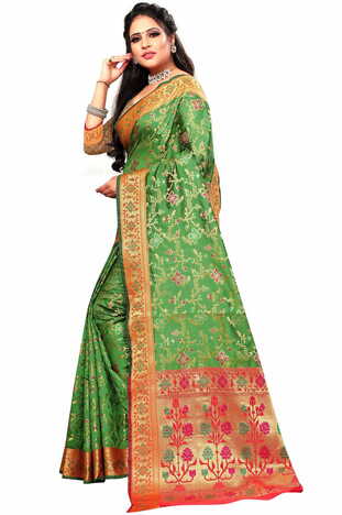 MGC Silk Green Color Saree SP89