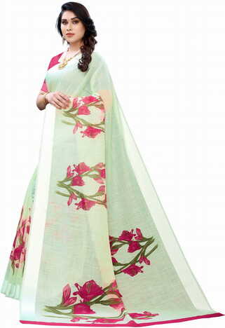 MGC Linen Green Colour saree with blouse piece SP370