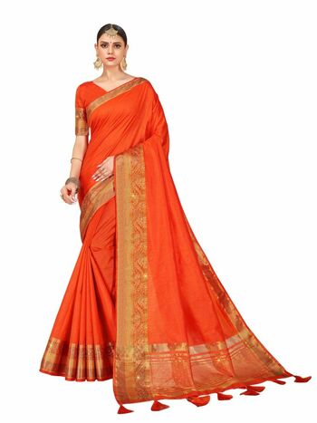 MGC Silk  With Stone Work Orange Colour Saree With Blouse Piece Sp496