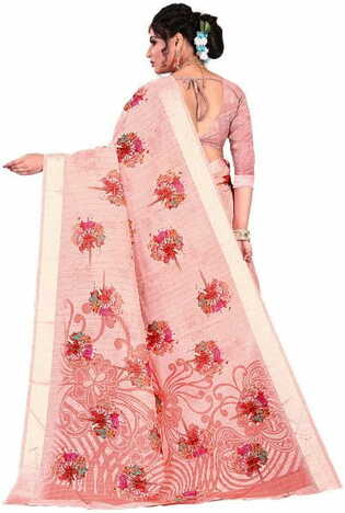 MGC Linen Peach colour saree with blouse piece SP634