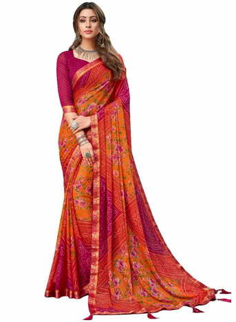 MGC Chiffon Multi Colour saree with blouse piece SP758