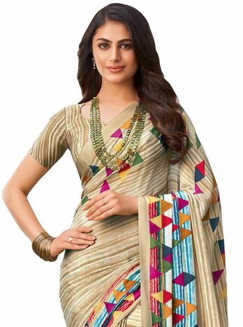 MGC Crepe Mulitcolor colour saree with blouse piece SP1007