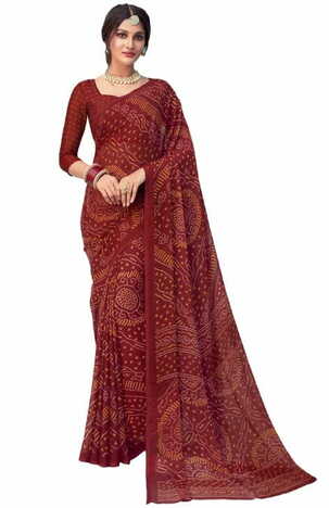 Chiffon Maroon Color Saree With Blouse Piece by MGC