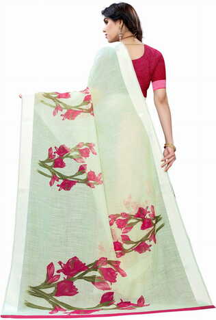 MGC Linen Green Colour saree with blouse piece SP370