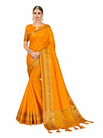 MGC Silk  With Stone Work Gold Colour Saree With Blouse Piece Sp497