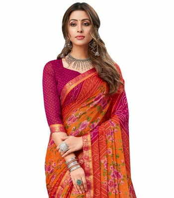 MGC Chiffon Multi Colour saree with blouse piece SP758