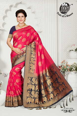 MGC Fushia And Navy Blue Color Art Silk  Saree With Blouse Sp187