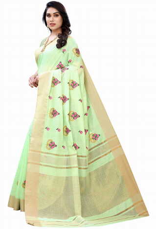 MGC Pure Linen Green Colour saree with blouse piece SP360