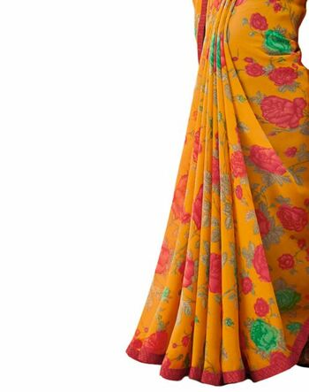 MGC Georgette Yellow colour saree with blouse piece SP931