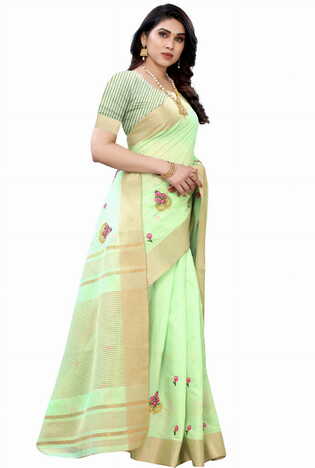 MGC Pure Linen Green Colour saree with blouse piece SP360