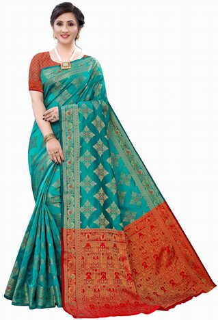 MGC Silk Green colour saree with blouse piece SP626