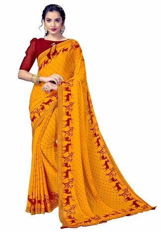 MGC Chiffon Yellow colour saree with blouse piece SP887