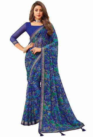 MGC Chiffon Blue colour saree with blouse piece SP932