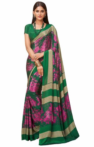 MGC Crepe Green Pink colour saree with blouse piece SP996