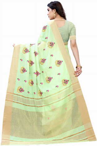 MGC Pure Linen Green Colour saree with blouse piece SP360