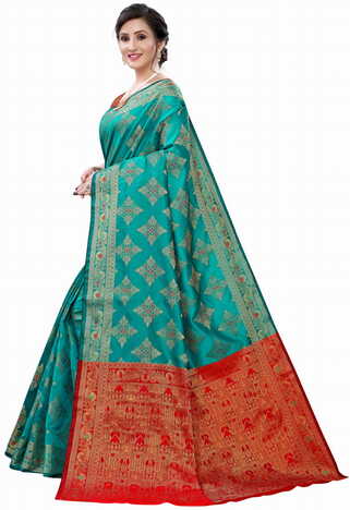 MGC Silk Green colour saree with blouse piece SP626