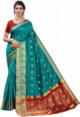 MGC Silk Turquoise colour saree with blouse piece SP681