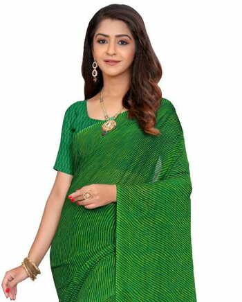 MGC Chiffon Green colour saree with blouse piece SP743