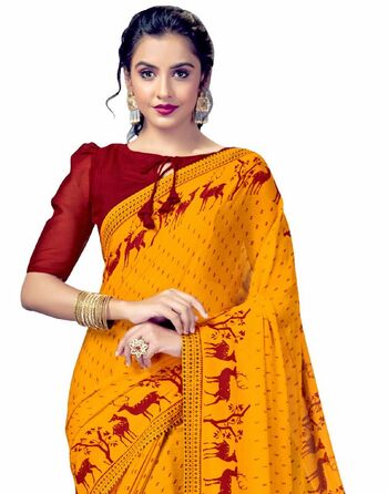 MGC Chiffon Yellow colour saree with blouse piece SP887