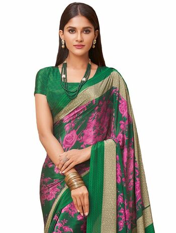 MGC Crepe Green Pink colour saree with blouse piece SP996