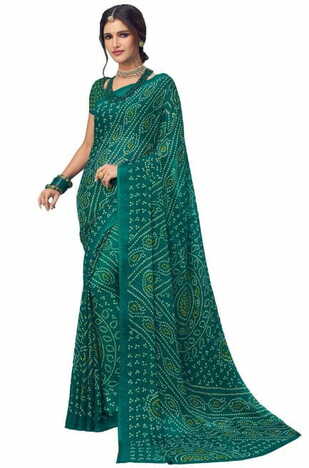 Chiffon Green Color Saree With Blouse Piece by MGC