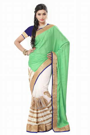 MGC Green And Creem Color Gorgatte Saree With Blouse Sp177