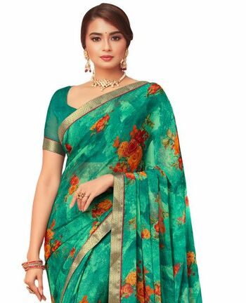 MGC Chiffon Green colour saree with blouse piece SP883