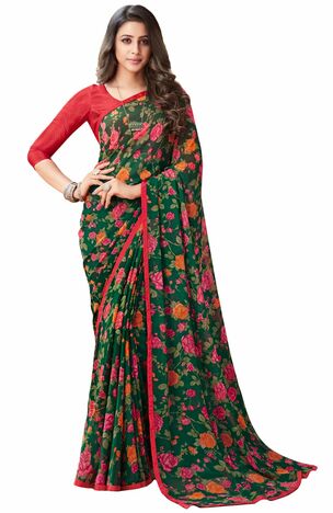 MGC Georgette Green colour saree with blouse piece SP929