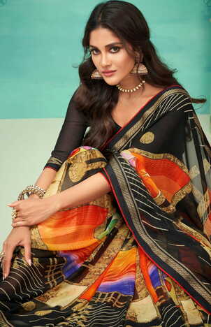 MGC Georgette Multicolor colour saree with blouse piece SP993