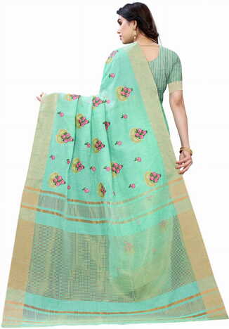 MGC Pure Linen Green Colour saree with blouse piece SP357