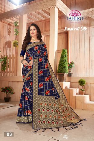 MGC Fancy Silk   Navy Blue Colour Saree With Blouse Piece Sp437