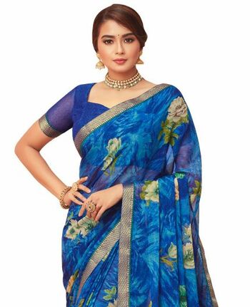 MGC Chiffon Blue colour saree with blouse piece SP882