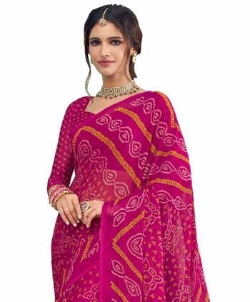 Chiffon Pink Color Saree With Blouse Piece by MGC