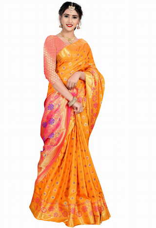 MGC Silk Orange Color Saree SP102