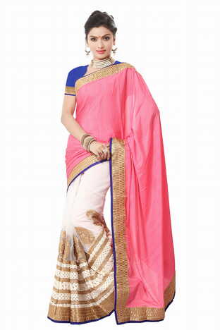 MGC Light Red And Creem Color Gorgatte Saree With Blouse Sp175