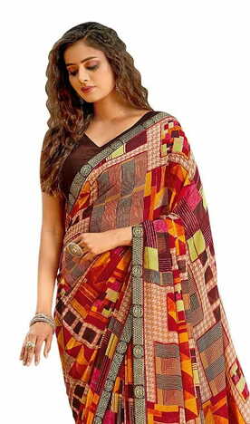 MGC Pure Chiffon  Multicolored colour saree with blouse piece SP817