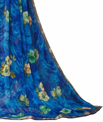 MGC Chiffon Blue colour saree with blouse piece SP882