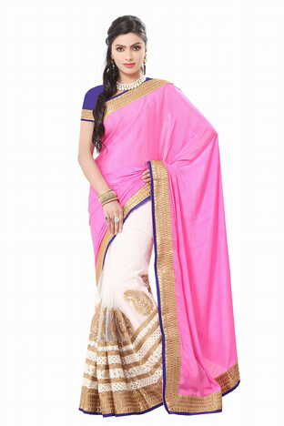 MGC Pink And Creem Color Gorgatte Saree With Blouse Sp176