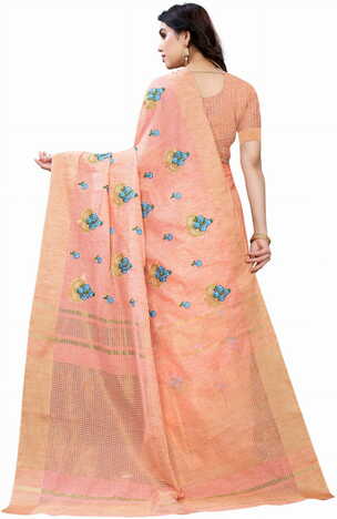 MGC Pure Linen Peach Colour saree with blouse piece SP358