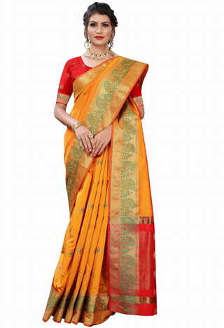 MGC Silk Orange colour saree with blouse piece SP678