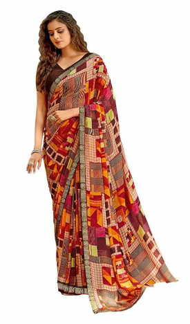 MGC Pure Chiffon  Multicolored colour saree with blouse piece SP817