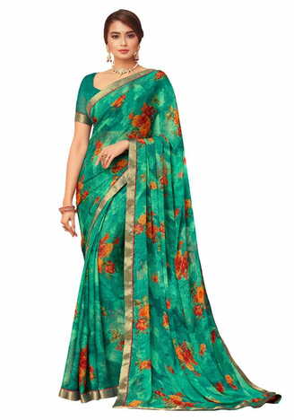 MGC Chiffon Green colour saree with blouse piece SP883