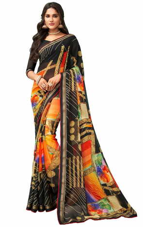 MGC Georgette Multicolor colour saree with blouse piece SP993