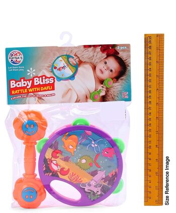 MGC Ratna's Baby Bliss 2 in 1 Rattle Set. Premium Quality Dafli with A Rattle for Infants