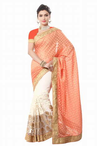 MGC Peeach And Creem  Color Gorgatte Saree With Blouse Sp178