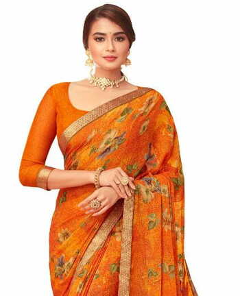 MGC Chiffon Orange colour saree with blouse piece SP884