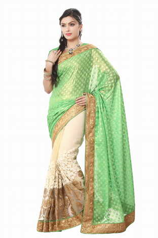 MGC Green And Creem Color Gorgatte Saree With Blouse Sp180